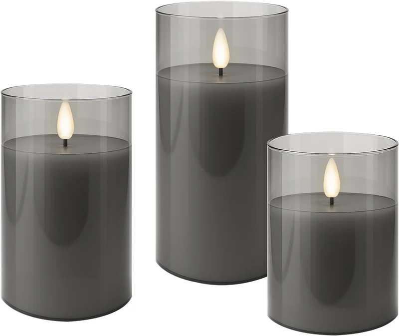 Goobay 3er-Set LED-Echtwachs-Kerzen im Glas mit Timerfunktion und 3D-Flammenkegel, batteriebetrieben, warmweiß (2700 K)