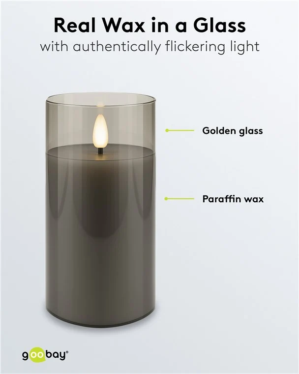 Goobay 3er-Set LED-Echtwachs-Kerzen im Glas mit Timerfunktion und 3D-Flammenkegel, batteriebetrieben, warmweiß (2700 K)