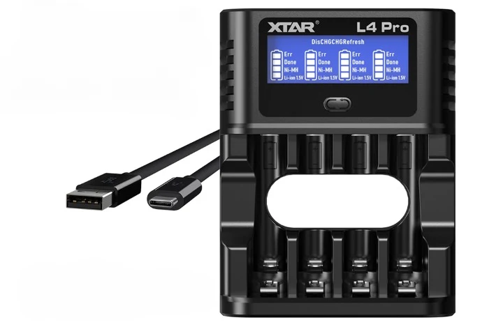 XTAR L4 Pro – Akku-Ladegerät mit LCD, Refresh & Discharge für Li-Ion/NiMH AA/AAA