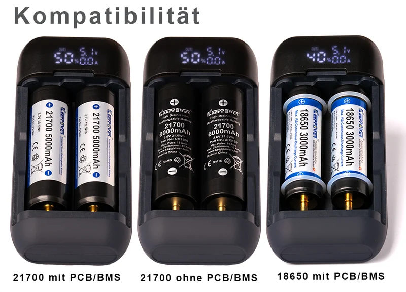 Keeppower PD2 Akku Reise-Ladegerät & Powerbank für Li-Ionen Akkus