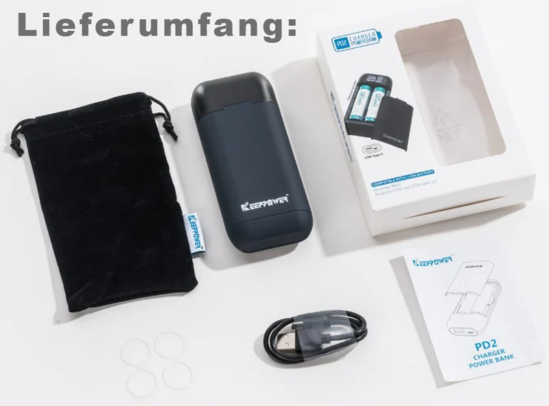 Keeppower PD2 Akku Reise-Ladegerät & Powerbank für Li-Ionen Akkus