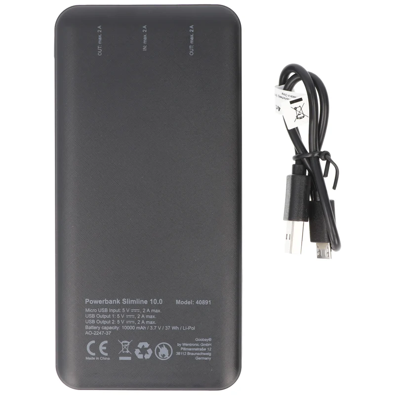 Goobay Powerbank Slimline 10.000mAh - Leistungsstarke 10.000mAh in einem handlichen wie griffigem Design mit Status-Display