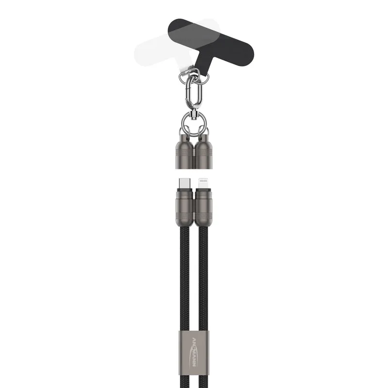 Ansmann Smartphone Lanyard-Ladekabel, USB-C auf Lightning, Handykette, Kabellänge 1,2 Meter