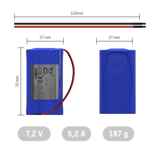 Ansmann Lithium-Ionen Akkupack 7,2 Volt/5200 mAh/2S2P, ideal für mobile Anwendungen