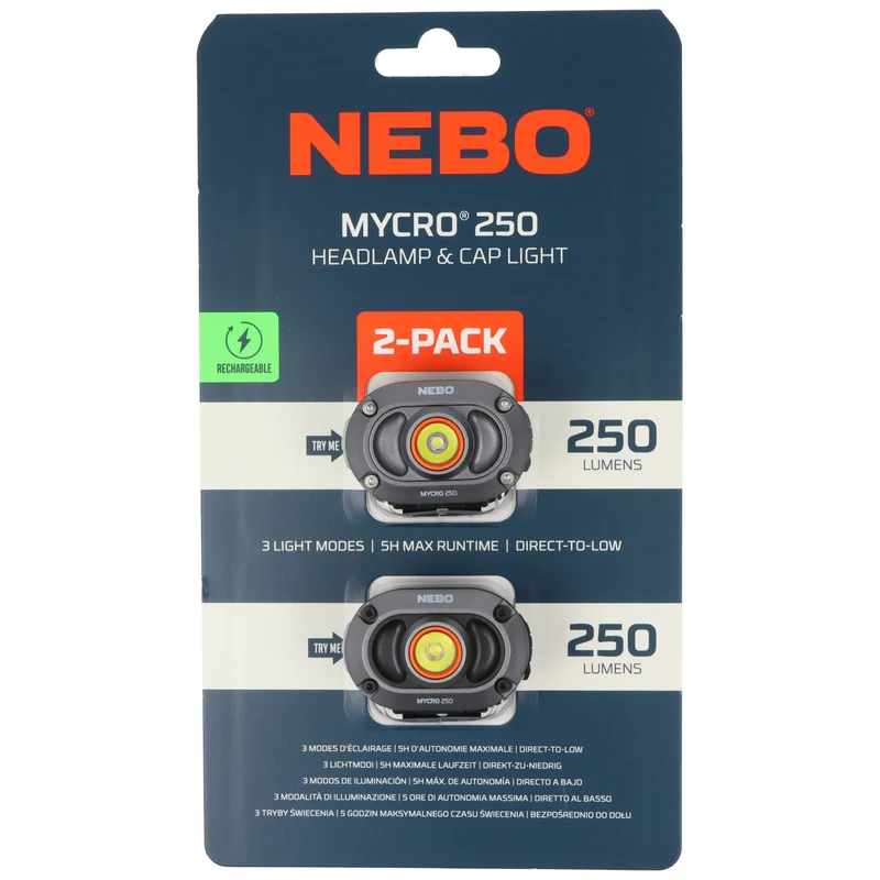 NEBO NEB-HLP-1010-G MYCRO 250 LED-Stirnlampe im Doppelpack