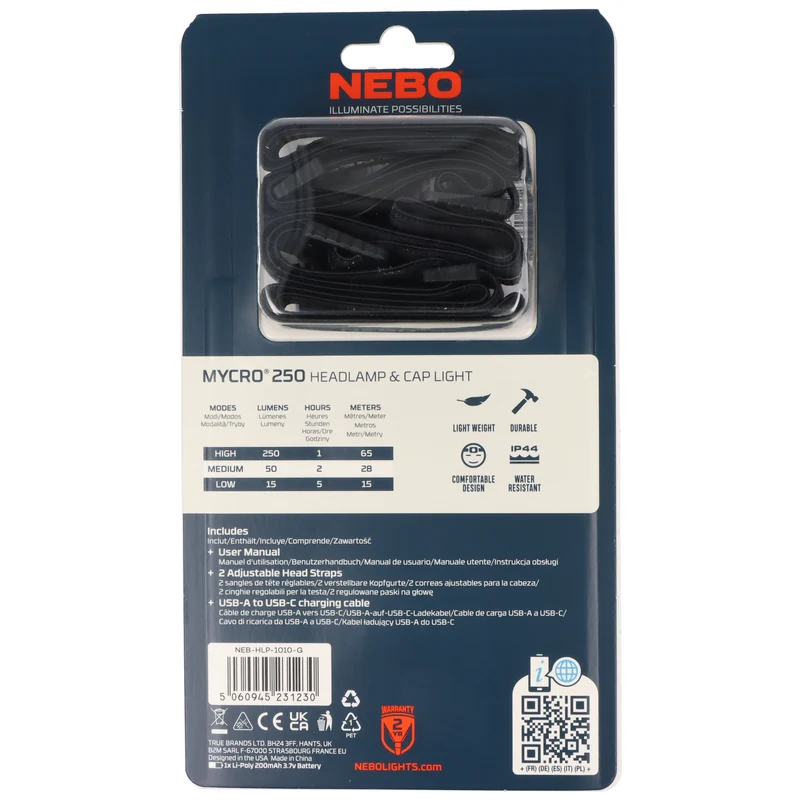NEBO NEB-HLP-1010-G MYCRO 250 LED-Stirnlampe im Doppelpack