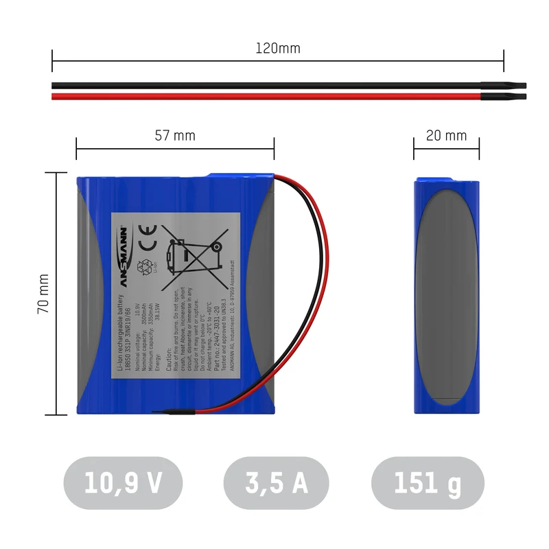 Ansmann Lithium-Ionen Akkupack 10,9 Volt / 3500 mAh / 3S1P, ideal für mobile Anwendungen
