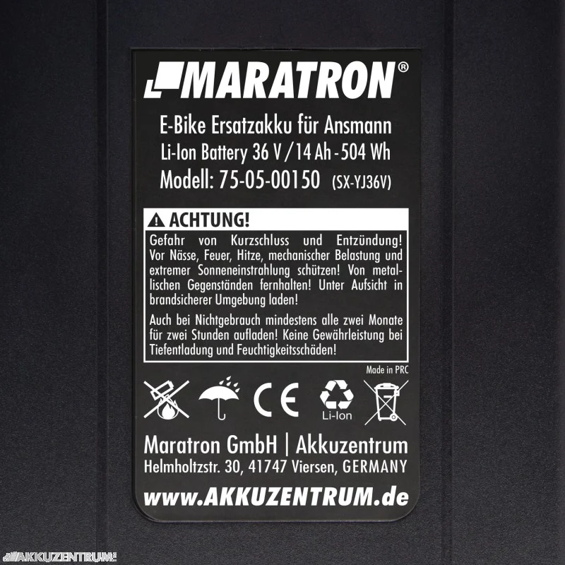 Maratron E-Bike Akku Gepäckträgerakku für Ansmann / PortaPower – 37V / 14Ah - Gepäckträger