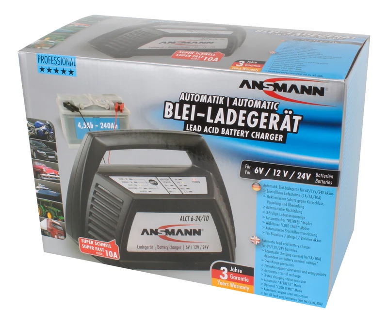 Ansmann ALCT 6-24/10 Tischladegerät für Blei-Akkus 6-24V lädt ab 4.5A Kapazität, 1001-0014
