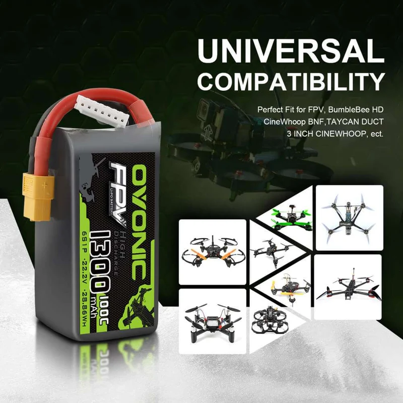 Ovonic FPV 6S 1300mAh 100C 22.2V XT60 LiPo Akkupack