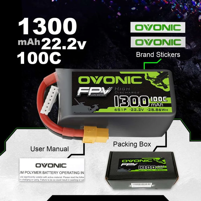 Ovonic FPV 6S 1300mAh 100C 22.2V XT60 LiPo Akkupack