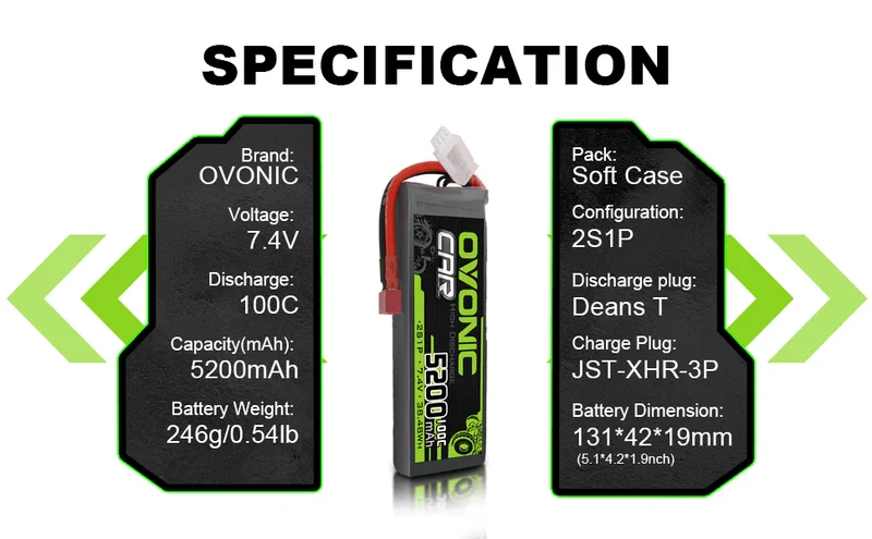 Ovonic Car 100C 2S1P 5200mAh 7,4V LiPo-Akku mit Deans-Stecker (2 St.)