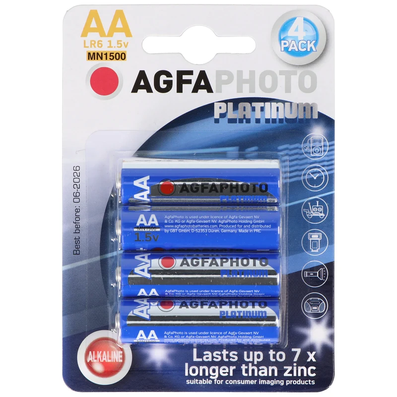AgfaPhoto LR06 Mignon AA-Batterie Alkali-Mangan 1.5 Volt 4 Stück Platinum