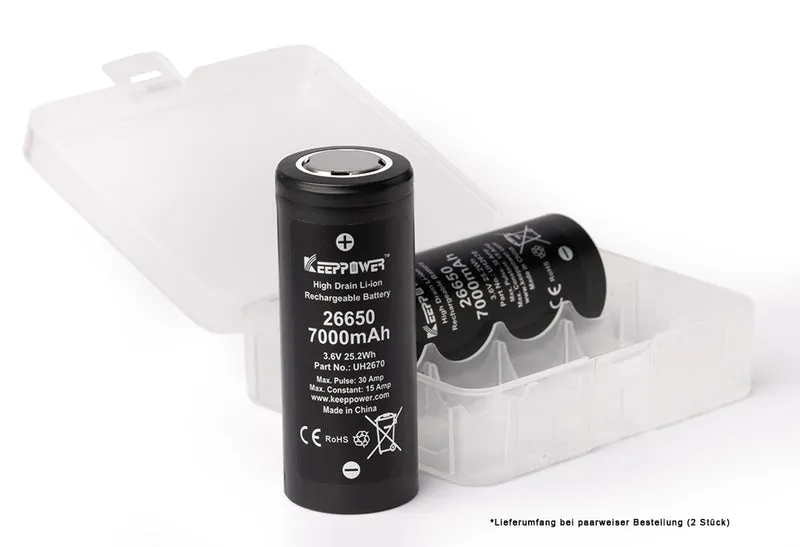 Keeppower 26650 *7000mAh max. 15A Entladestrom 3,6V-3,7V Li-Ionen-Akku