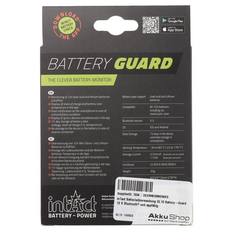 AccuCell inTact Batterieüberwachung GL10 Battery-Guard 12 V Bluetooth® und appfähig