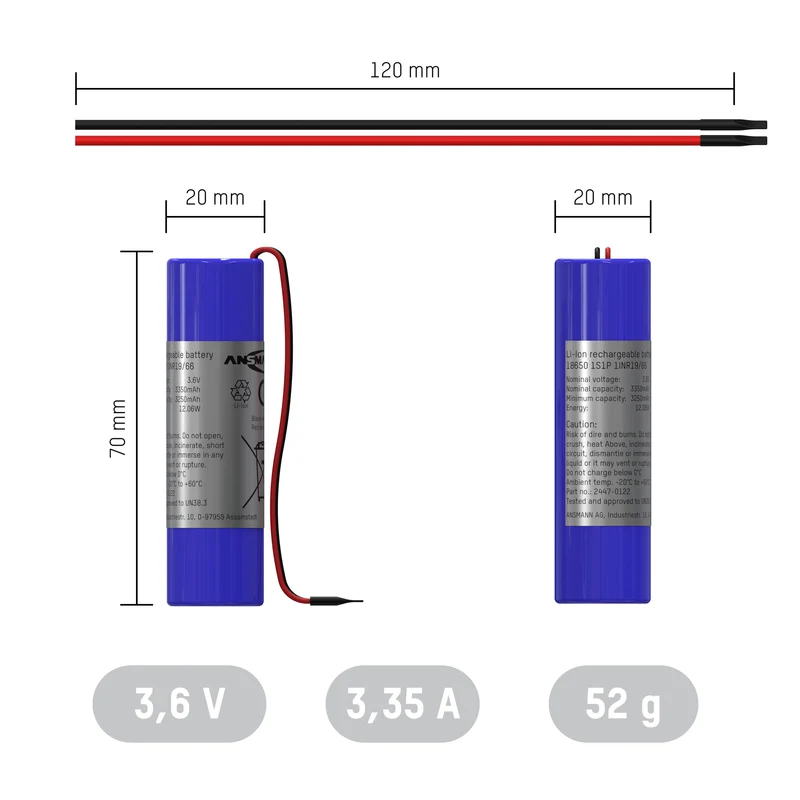 Ansmann Lithium-Ionen Akkupack 3,6 Volt / 3350 mAh / 1S1P, ideal für mobile Anwendungen