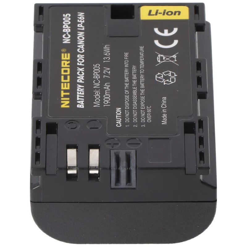 Nitecore LP-E6N Kamera Akku für Canon LP-E6N, NC-BP005, passend für EOS 6D Mark II, EOS 5DS, EOS 6D, 7,2V, 1900mAh