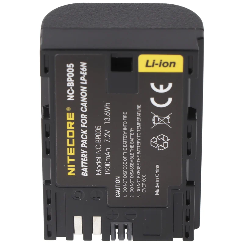 Nitecore LP-E6N Kamera Akku für Canon LP-E6N, NC-BP005, passend für EOS 6D Mark II, EOS 5DS, EOS 6D, 7,2V, 1900mAh