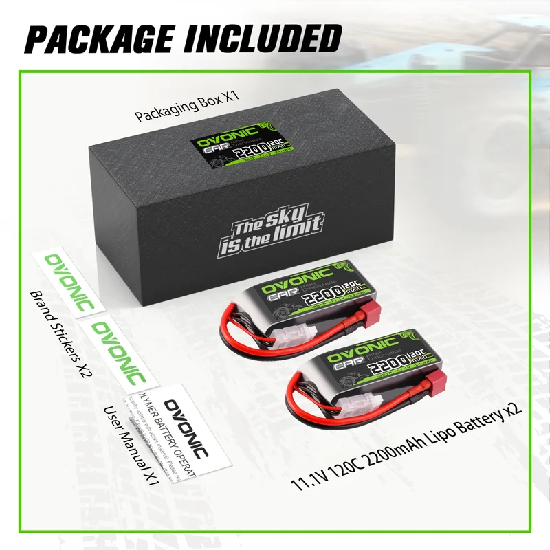 Ovonic Car 3S Short LiPo Akku 11,1V 2200mAh 120C mit Deans-T Stecker (2 St.)