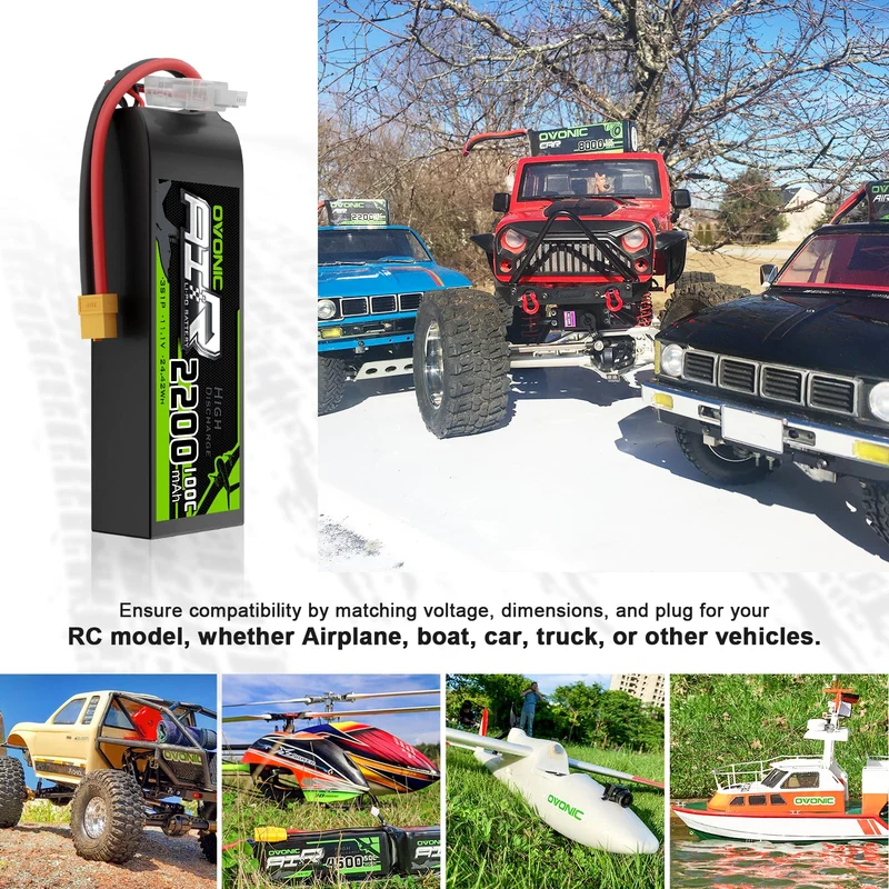 Ovonic Car 3S Short LiPo Akku 11,1V 2200mAh 120C mit XT60 Stecker & Lipo Spannungsprüfer ( 2 St.)
