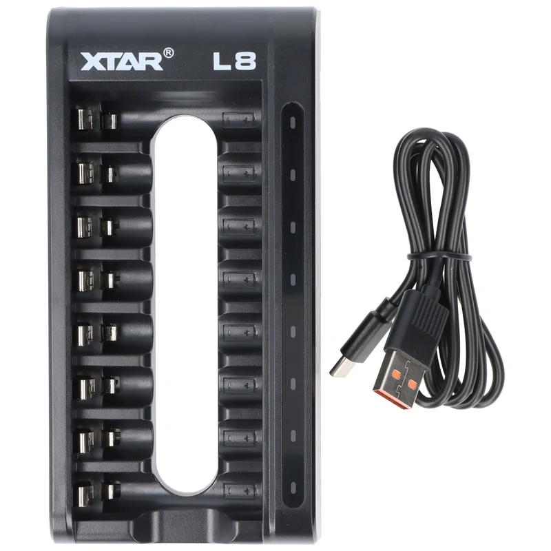 Xtar L8 Schnell-Ladegerät für 1,5V Li-Ionen und 1,2V NiMH AA, AAA Akkus, mit 8 Ladeschächten, ohne Akkus und ohne Netzteil
