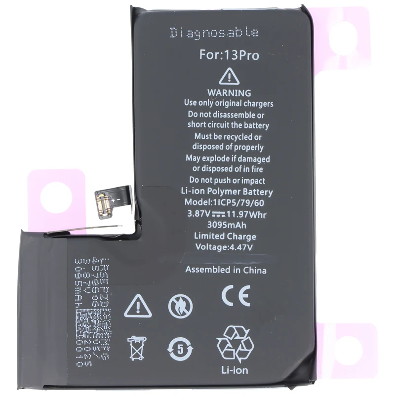 AccuCell Akku passend für Apple iPhone 13 Pro, diagnostizierbar, Li-Polymer, 3,85V, 3095mAh, 11,9Wh, ohne Werkzeug