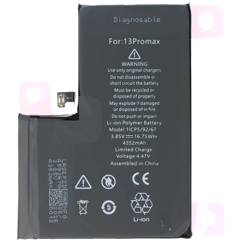 AccuCell Akku passend für Apple iPhone 13 Pro Max, diagnostizierbar, Li-Polymer, 3,85V, 4352mAh, 16,75Wh, ohne Werkzeug