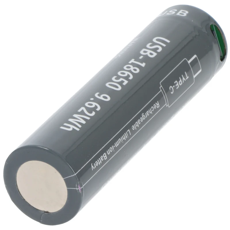 AccuCell 18650 Li-ion Akku, 3,7V, 2600mAh, mit USB-C Charging Port, ca. 71,1 x 18,5mm
