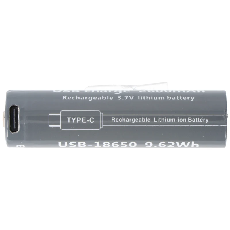 AccuCell 18650 Li-ion Akku, 3,7V, 2600mAh, mit USB-C Charging Port, ca. 71,1 x 18,5mm