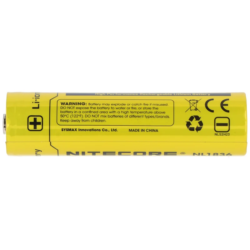 Nitecore Li-Ion Akku Typ 18650 mit 3600mAh NL1836 mit Schutzschaltung, 69,8mm x 18,6mm