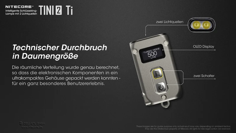 Nitecore Taschenlampe TINI 2 Titanium - 500 Lumen