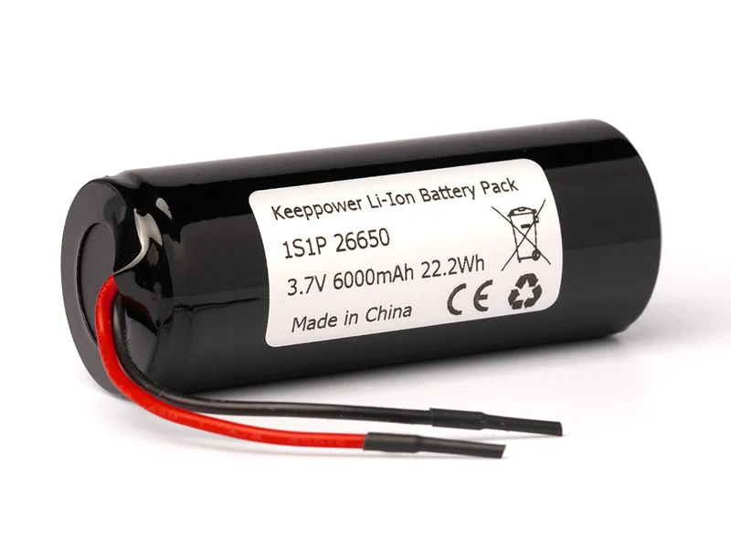 Keeppower 1S1P 26650 3,6V 3,7V (4,2V) *6000mAh Li-Ion-Akku **PCB geschützt, mit Kabelanschluss