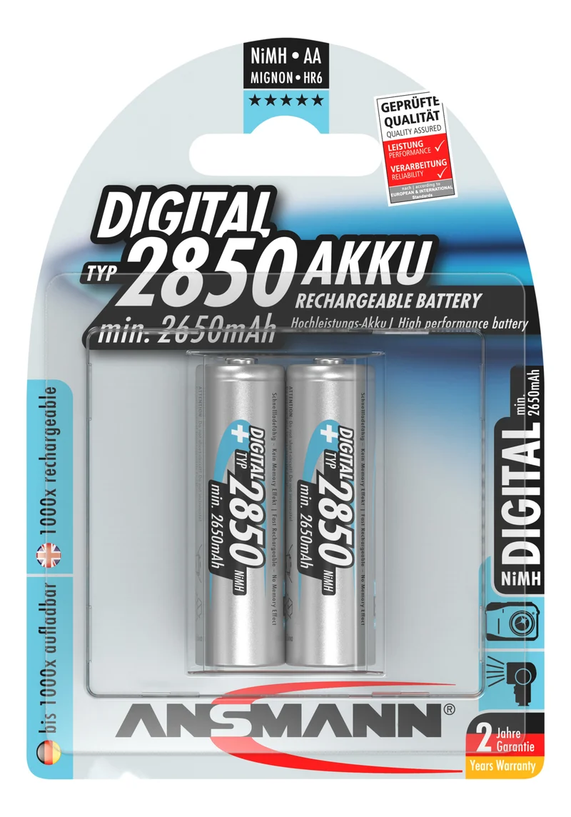 Ansmann NiMH-Akku Typ 2850 Mignon 2650mAh Digital 2er Blister