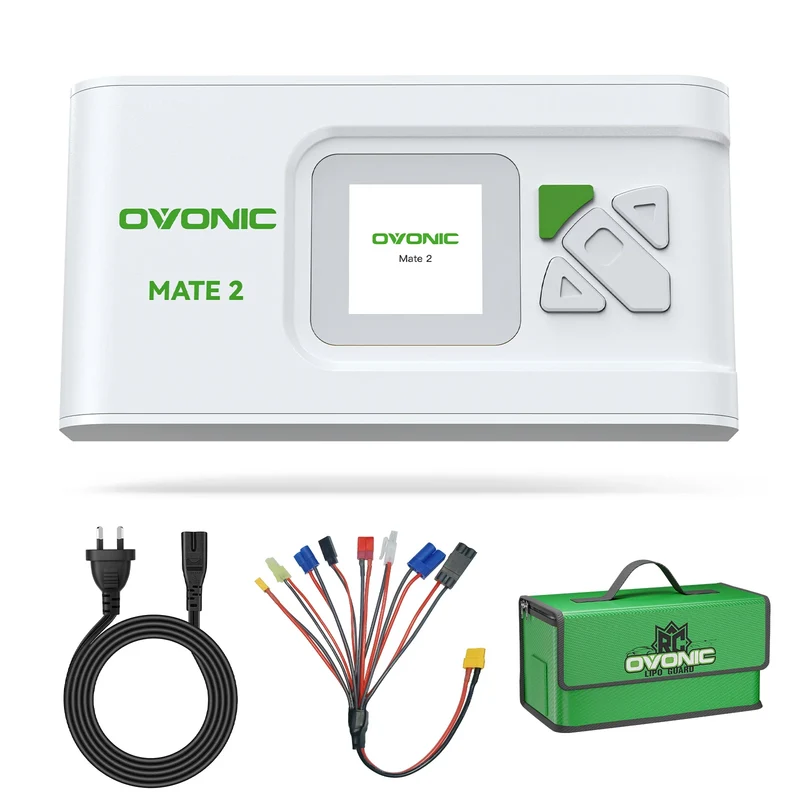 OVONIC Mate 2 200W 12 A Smart LiPo Balance Ladegerät mit LiPo Safe Bag für RC-Akkus (LiPo/Li-Ion/LiHV/LiFe 2–6S und NiMH 4–15S)
