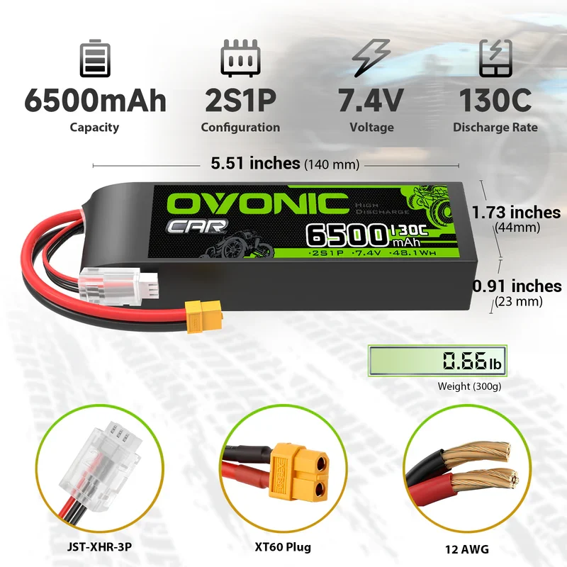 OVONIC 6500mAh 7,4V 130C 2S Hardcase LiPo-Akku mit XT60 auf TRA-Stecker ( 2 St.)
