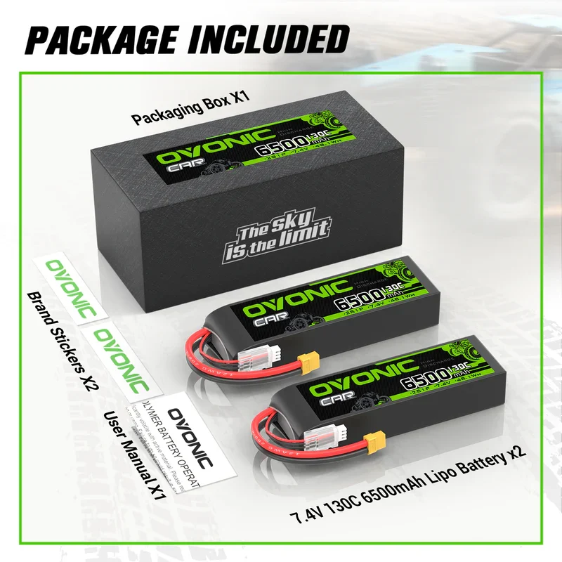 OVONIC 6500mAh 7,4V 130C 2S Hardcase LiPo-Akku mit XT60 auf TRA-Stecker ( 2 St.)