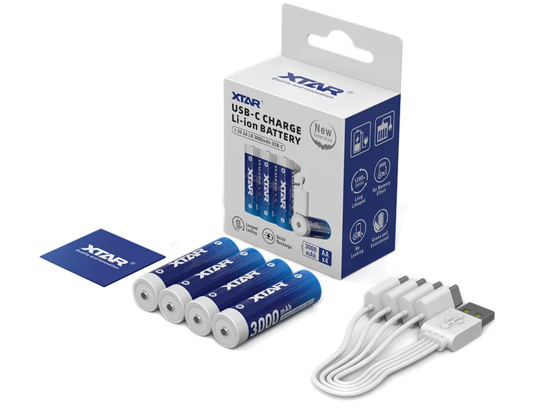 XTAR AA 1,5V Li-Ionen Akku 3000mAh – USB-C – mit gleichmäßig sinkender Spannung (4 St.)