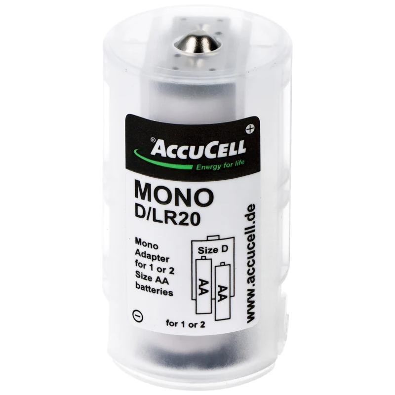 AccuCell Universal Mono D Adapter im 2er Pack für 1 oder 2 Mignon, AA, LR6, FR6 Batterie oder Akku