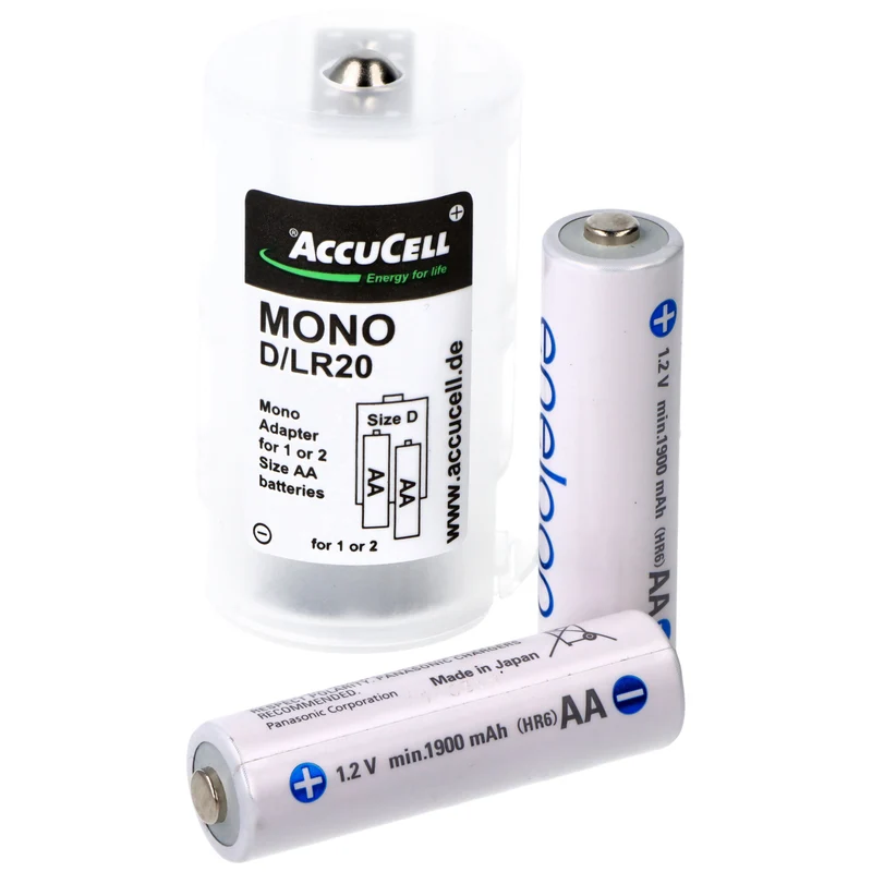 AccuCell Universal Mono D Adapter im 2er Pack für 1 oder 2 Mignon, AA, LR6, FR6 Batterie oder Akku