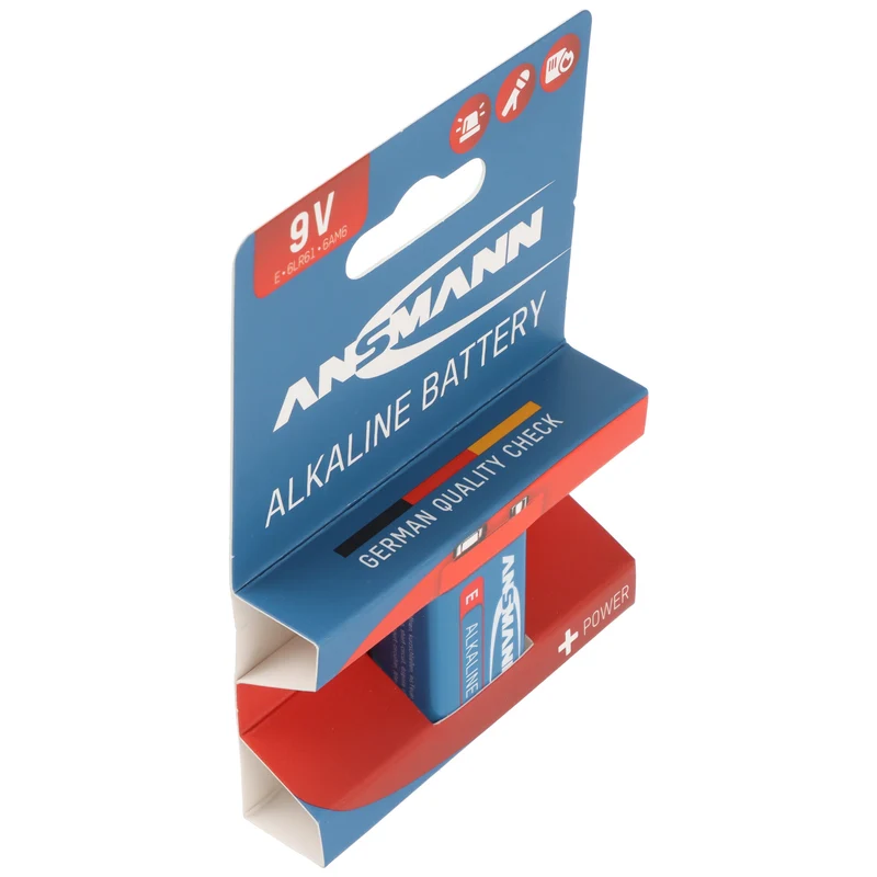Ansmann Alkaline 9V Batterie, Block E, 6LR61, 1er Papierblister