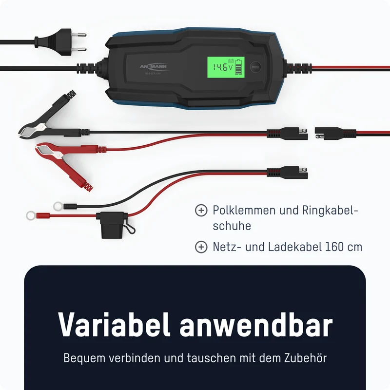 Ansmann BC 6-12V/4A 10-Stufen Kfz-Ladegerät für 6V und 12V Blei-Säure-, Blei-Gel- und Blei-Vlies-Batterien, sowie 12V LiFePO4 Batterien