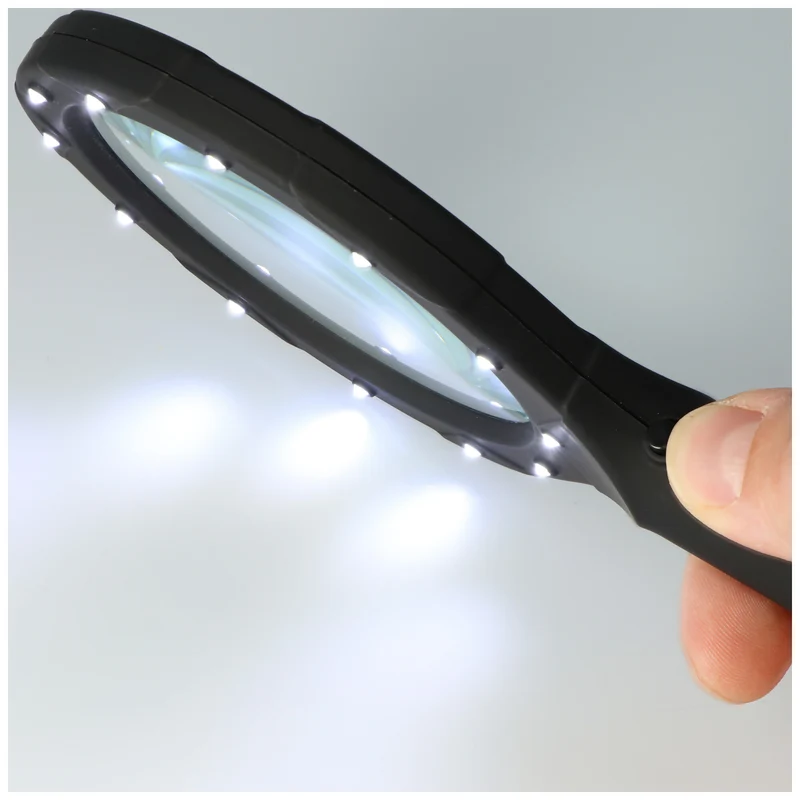 Velamp Lupe mit LED-Beleuchtung und 3fach Vergrößerung mit 12 LEDs, IN287, ideal geeignet zum Lesen von Zeitungen, Zeitschriften, Bücher, Karten etc., Lieferung ohne Batterien