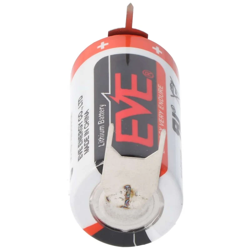 EVE CR17335 Batterie Baugröße 2/3A mit 3 Volt Spannung und 1550mAh Kapazität, Abmessungen 33,5 x 17mm, mit Printkontakten +/-- 7,6mm Rastermaß