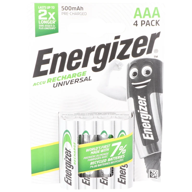 Energizer Akku NiMH, Micro, AAA, HR03, 1.2V/500mAh Universal, Pre-charged, Retail Blister (4-Pack)