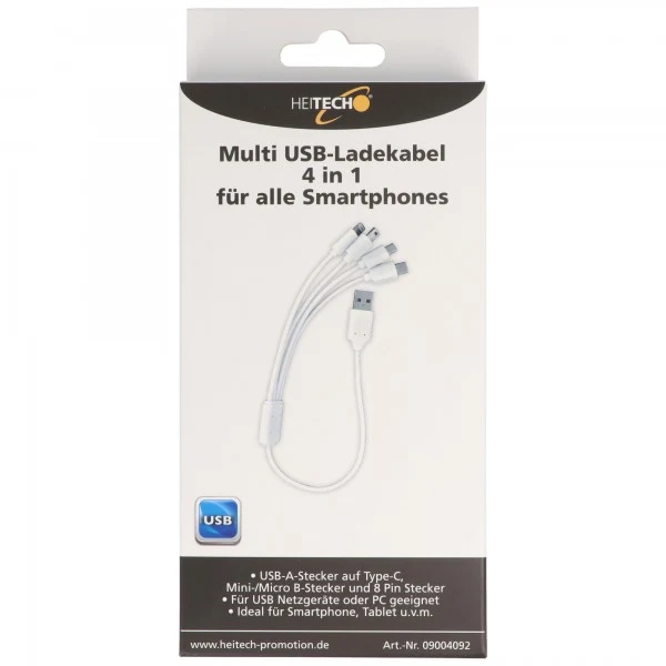 AccuCell USB-Ladekabel 4 in 1 USB-C, Mini-USB, Micro-USB und 8 Pin Stecker