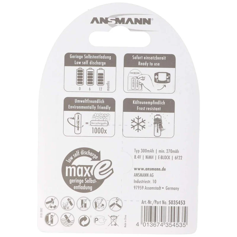 Ansmann maxEplus NiMH-Akku Typ 300 E-Block 270mAh