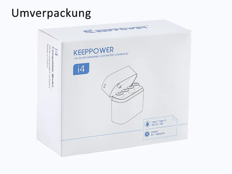 Keeppower I4 Ladegerät mit 4× 1,5V AA Li-Ion-Akkus – USB-C Eingang