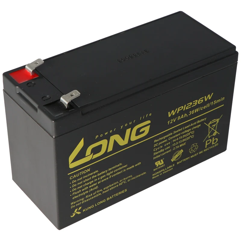 Kung Long WP1236W 12Volt 36W Blei Akku mit 9Ah, 6,3mm Faston Steckkontakt Tab 250