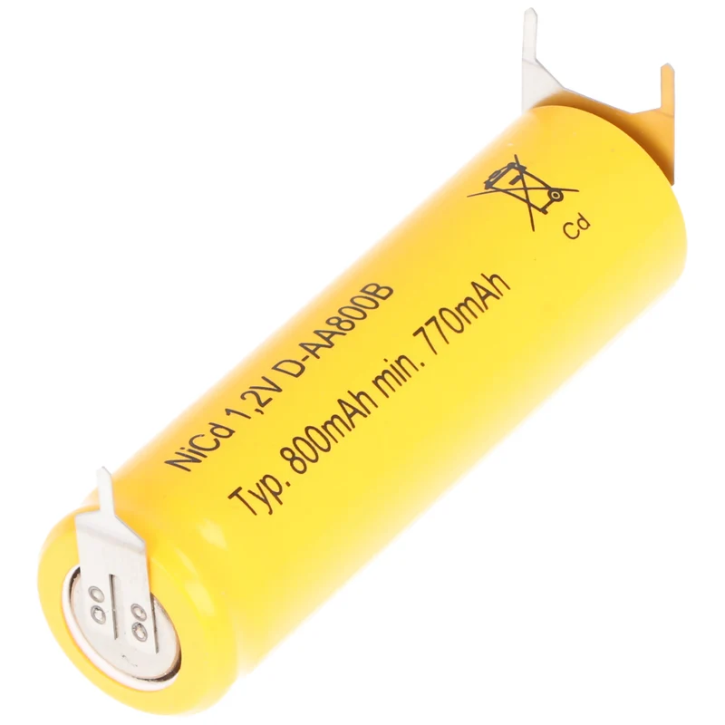 AccuCell Flat Top NiCd Akku 1,2V 780mAh / AA Lötfahne 3-er Print + / -- passend für Notstromanwendungen