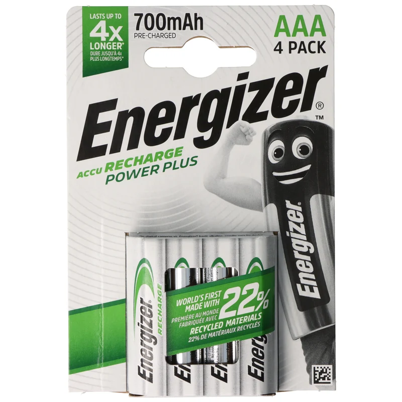 Energizer Akku NiMH, Micro, AAA, HR03, 1.2V/700mAh Power Plus, Pre-charged, Retail Blister (4-Pack)